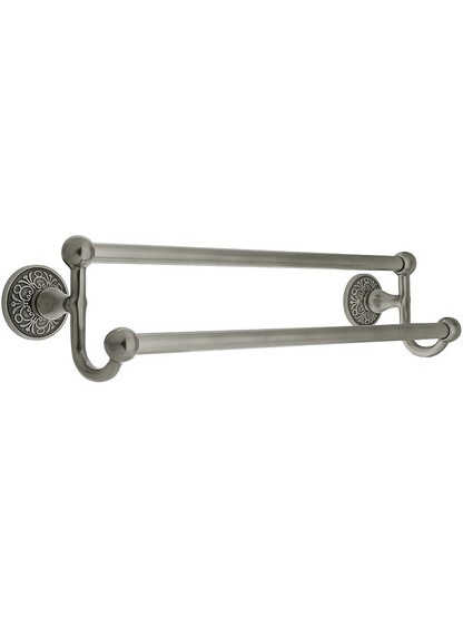 18 inch Brass Double Towel Bar with Lancaster Rosettes in Antique Pewter.